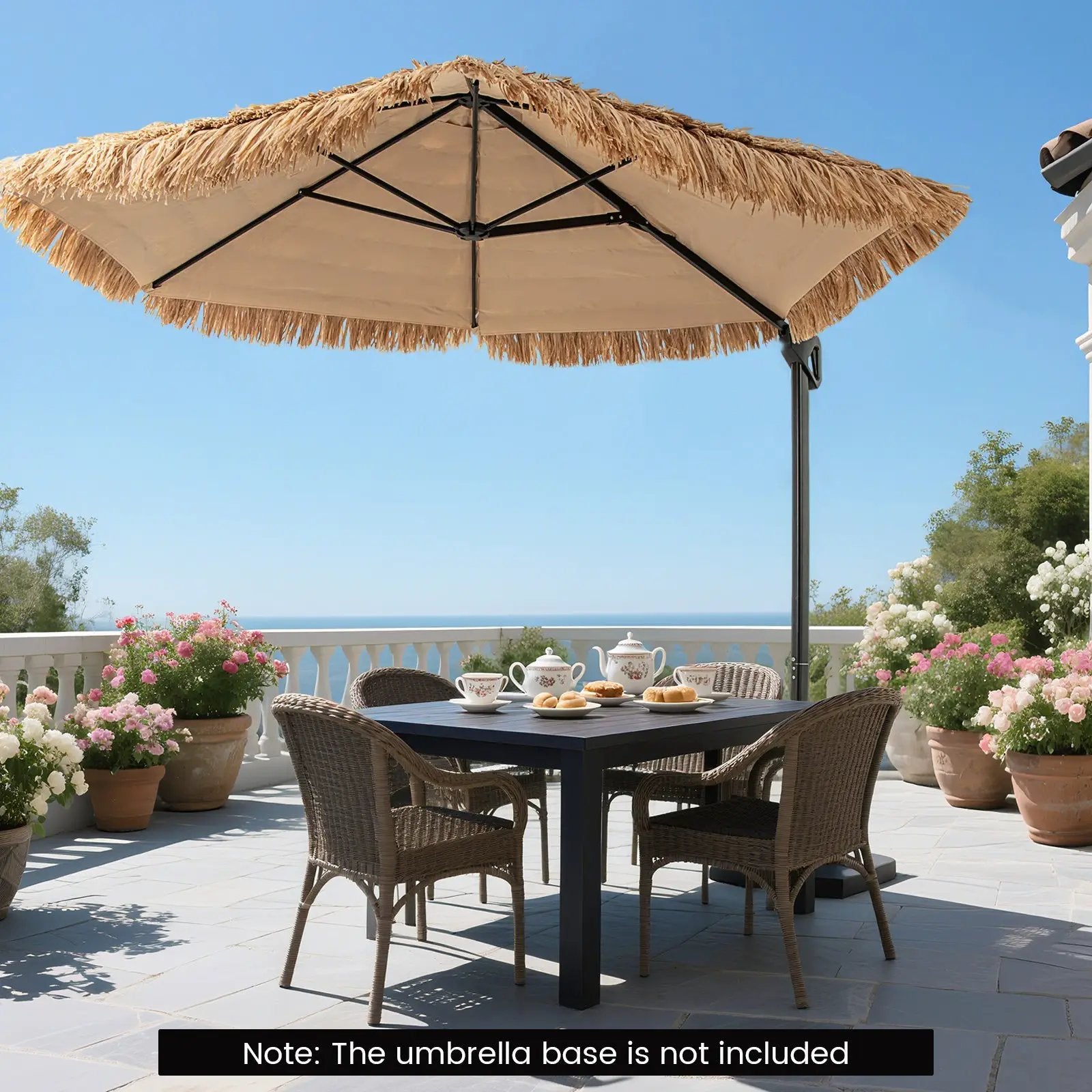 9.5 FT Cantilever Tiki Patio Umbrella Hawaiian Style Offset Hanging Umbrella-Natural by DirectDeals