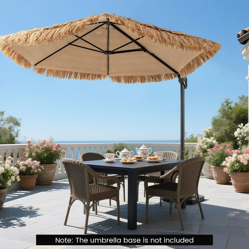 9.5 FT Cantilever Tiki Patio Umbrella Hawaiian Style Offset Hanging Umbrella-Natural by DirectDeals