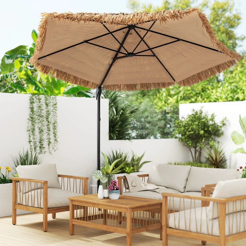 9.5 FT Cantilever Tiki Patio Umbrella Hawaiian Style Offset Hanging Umbrella-Natural by DirectDeals