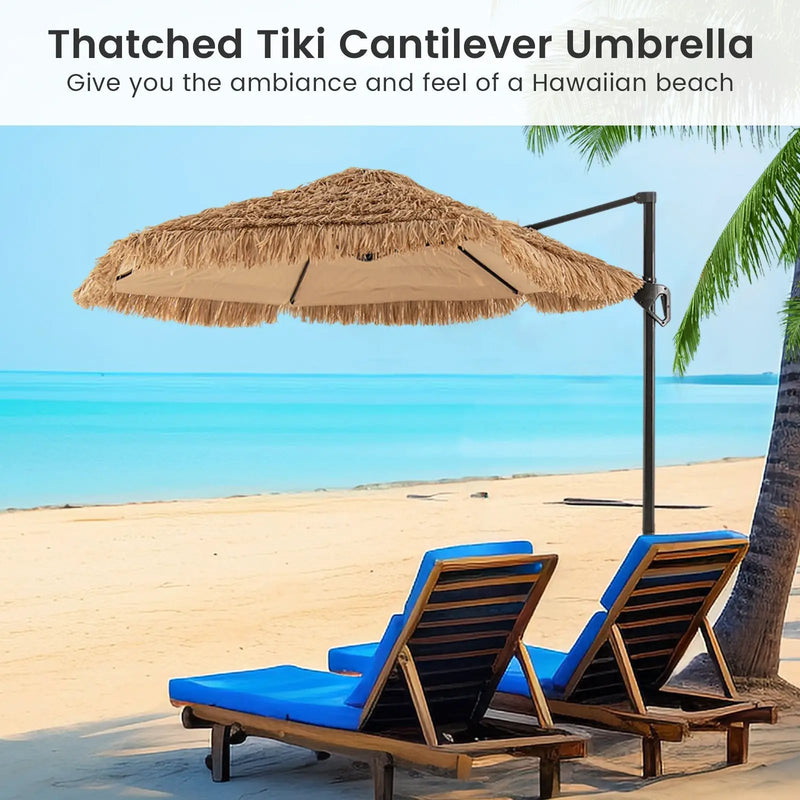 9.5 FT Cantilever Tiki Patio Umbrella Hawaiian Style Offset Hanging Umbrella-Natural by DirectDeals