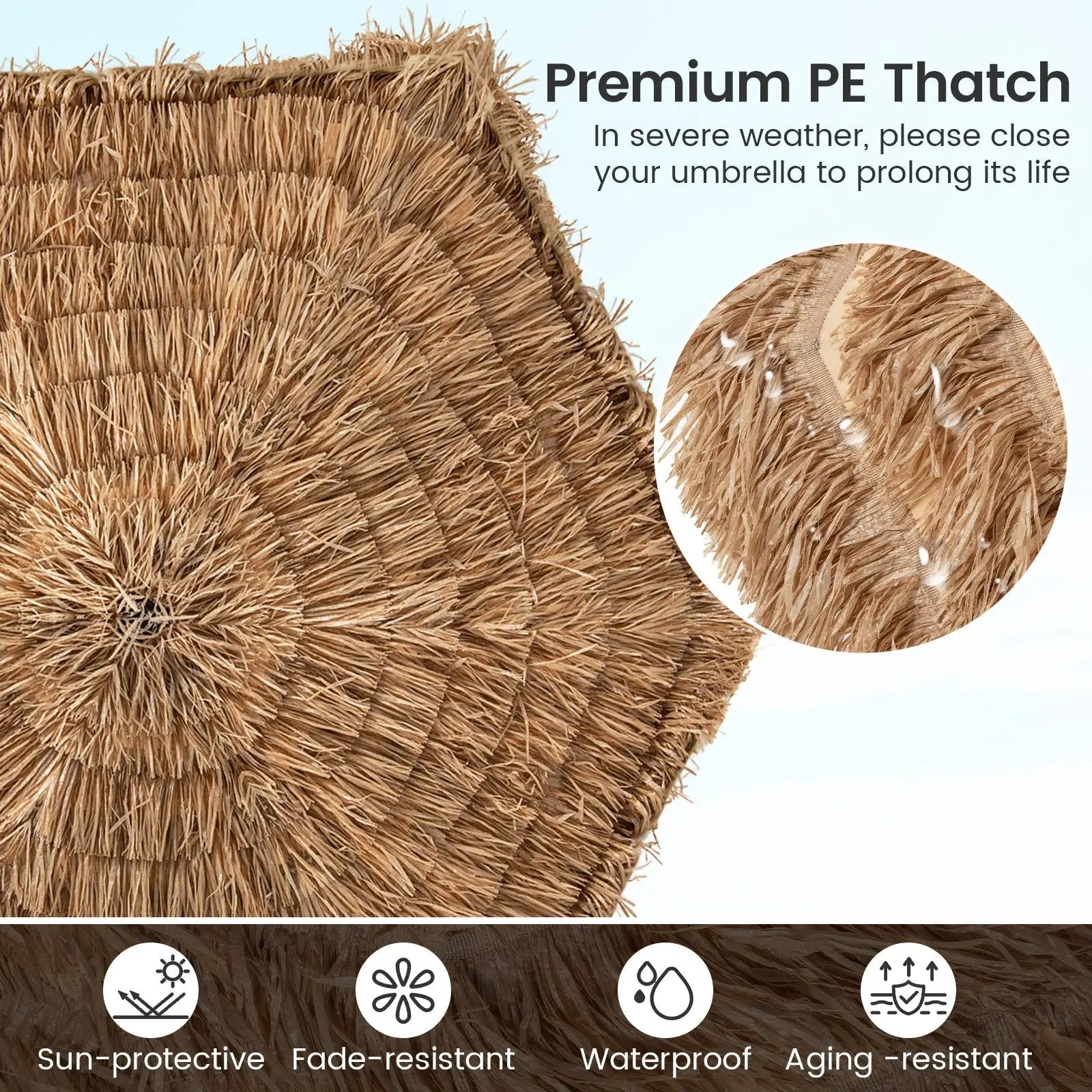 9.5 FT Cantilever Tiki Patio Umbrella Hawaiian Style Offset Hanging Umbrella-Natural by DirectDeals