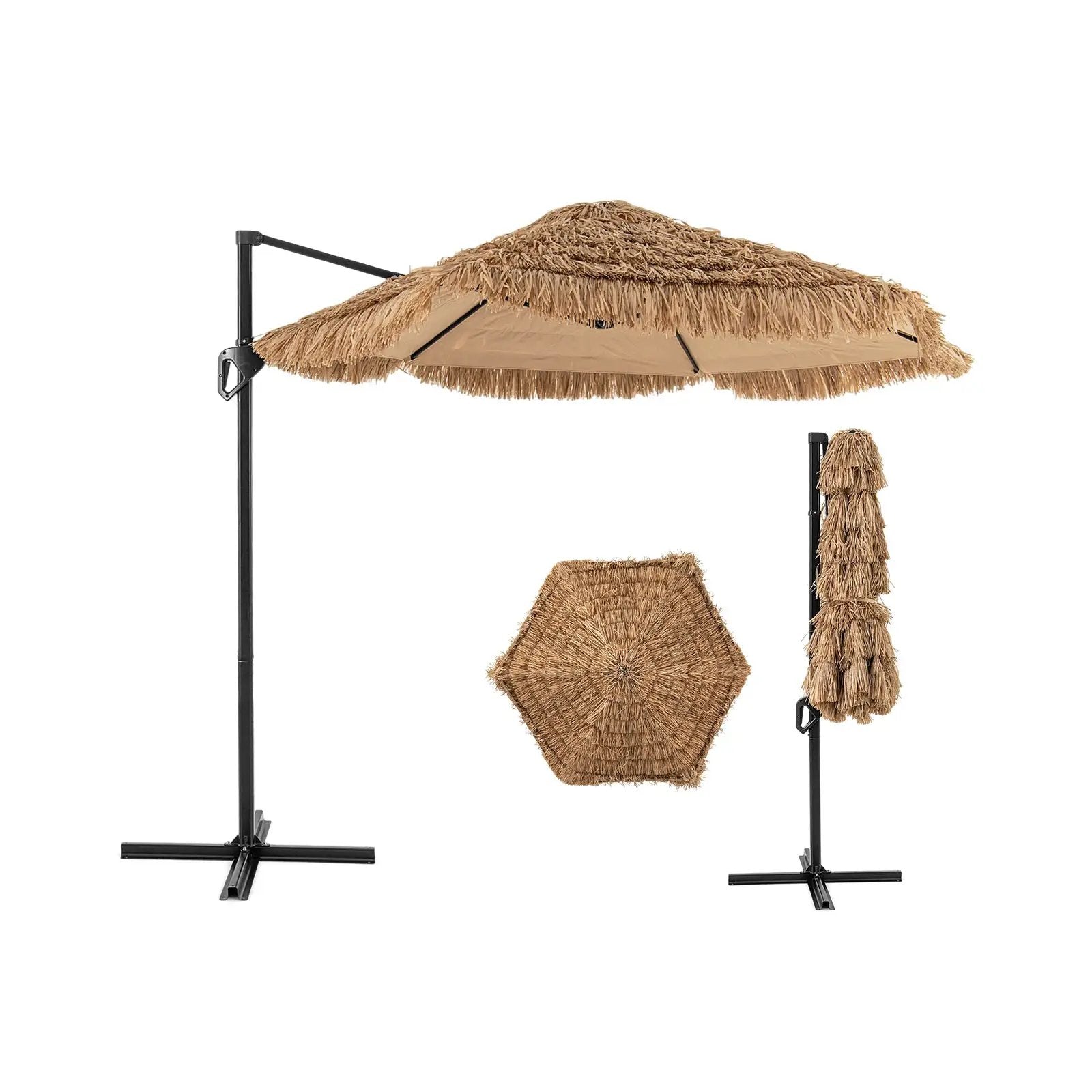 9.5 FT Cantilever Tiki Patio Umbrella Hawaiian Style Offset Hanging Umbrella-Natural by DirectDeals