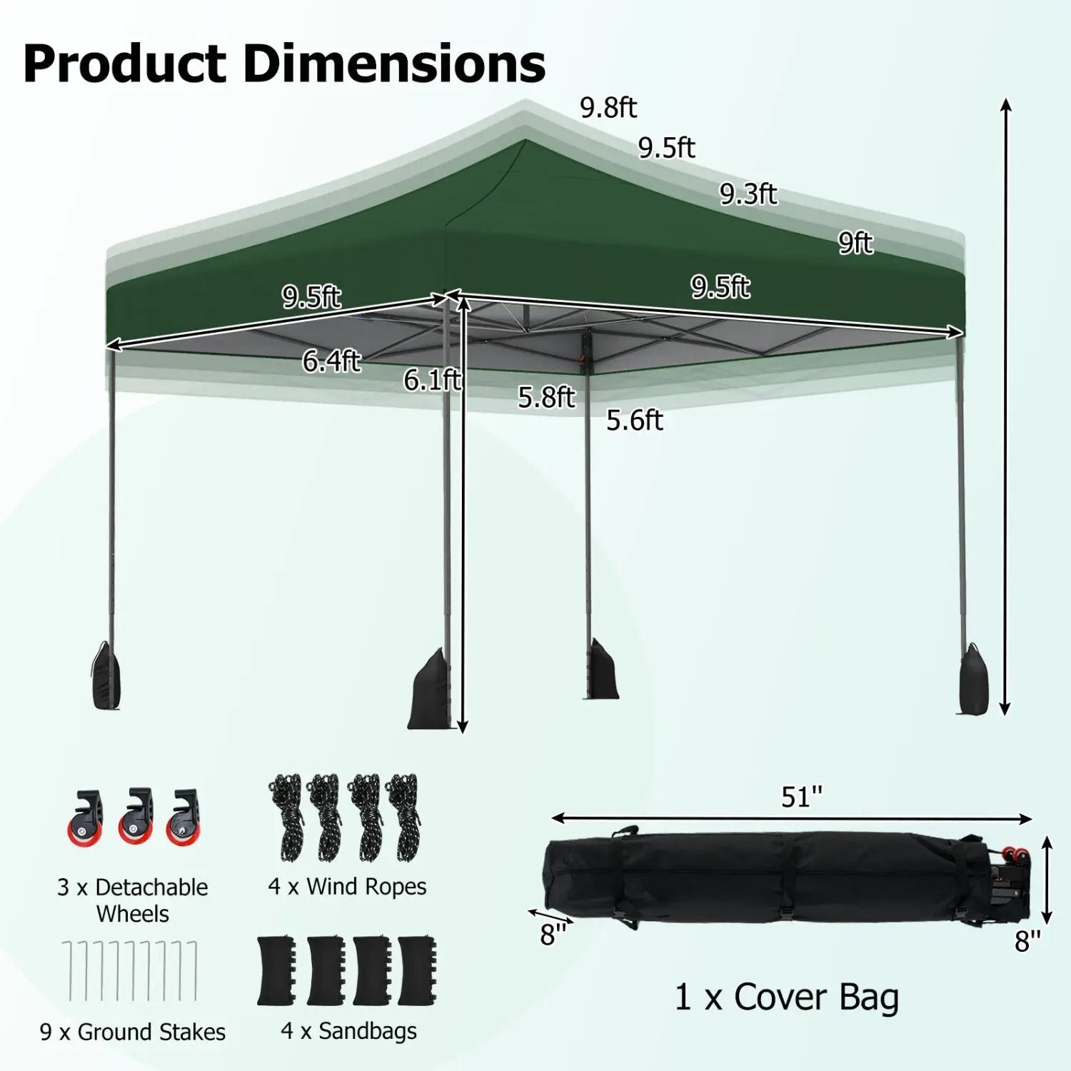 9.5 x 9.5 Feet Pop up Canopy Tent with Adjustable Heights by DirectDeals