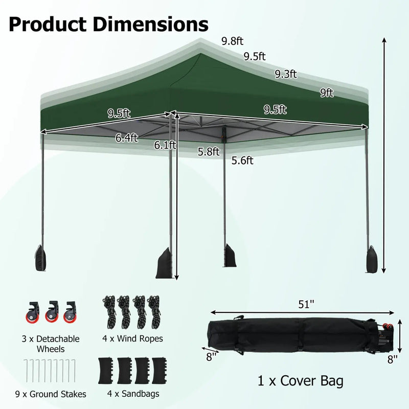 9.5 x 9.5 Feet Pop up Canopy Tent with Adjustable Heights by DirectDeals