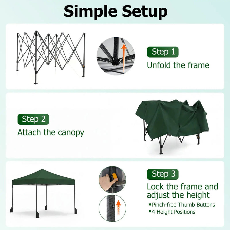 9.5 x 9.5 Feet Pop up Canopy Tent with Adjustable Heights by DirectDeals