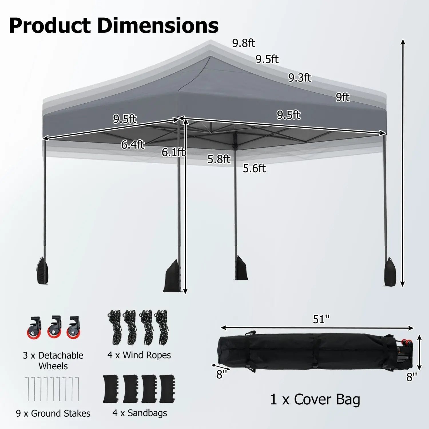 9.5 x 9.5 Feet Pop up Canopy Tent with Adjustable Heights by DirectDeals