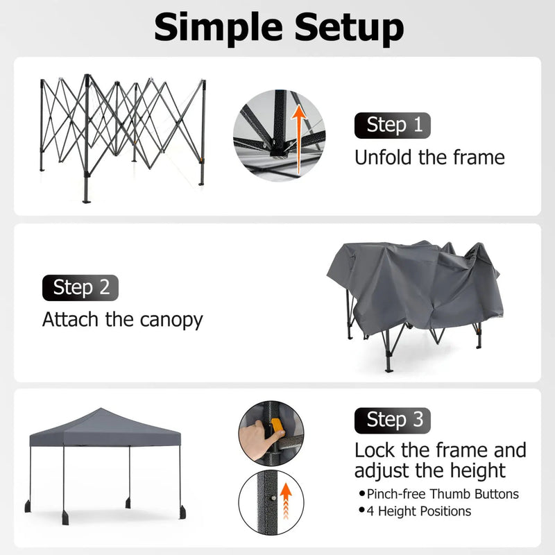 9.5 x 9.5 Feet Pop up Canopy Tent with Adjustable Heights by DirectDeals