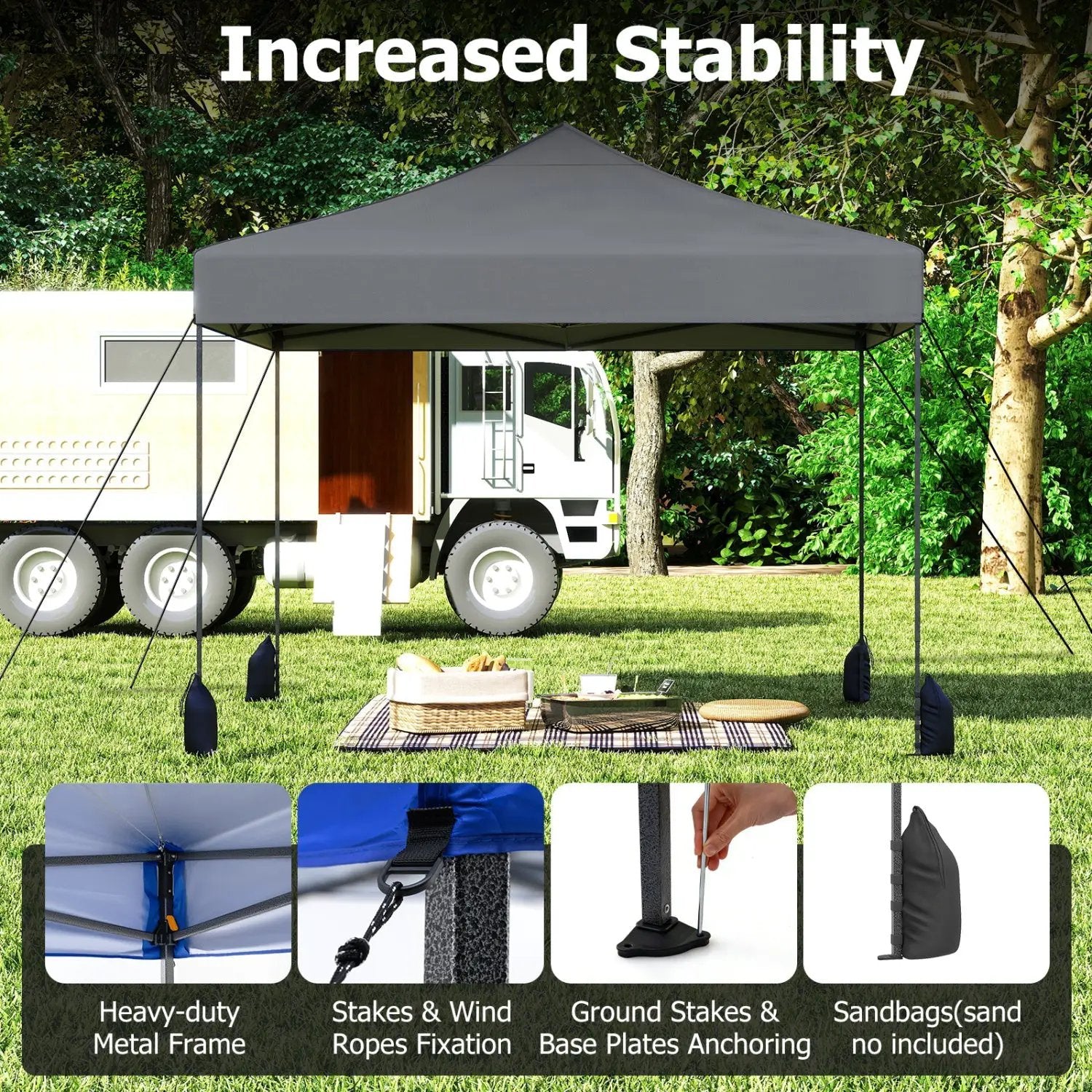 9.5 x 9.5 Feet Pop up Canopy Tent with Adjustable Heights by DirectDeals