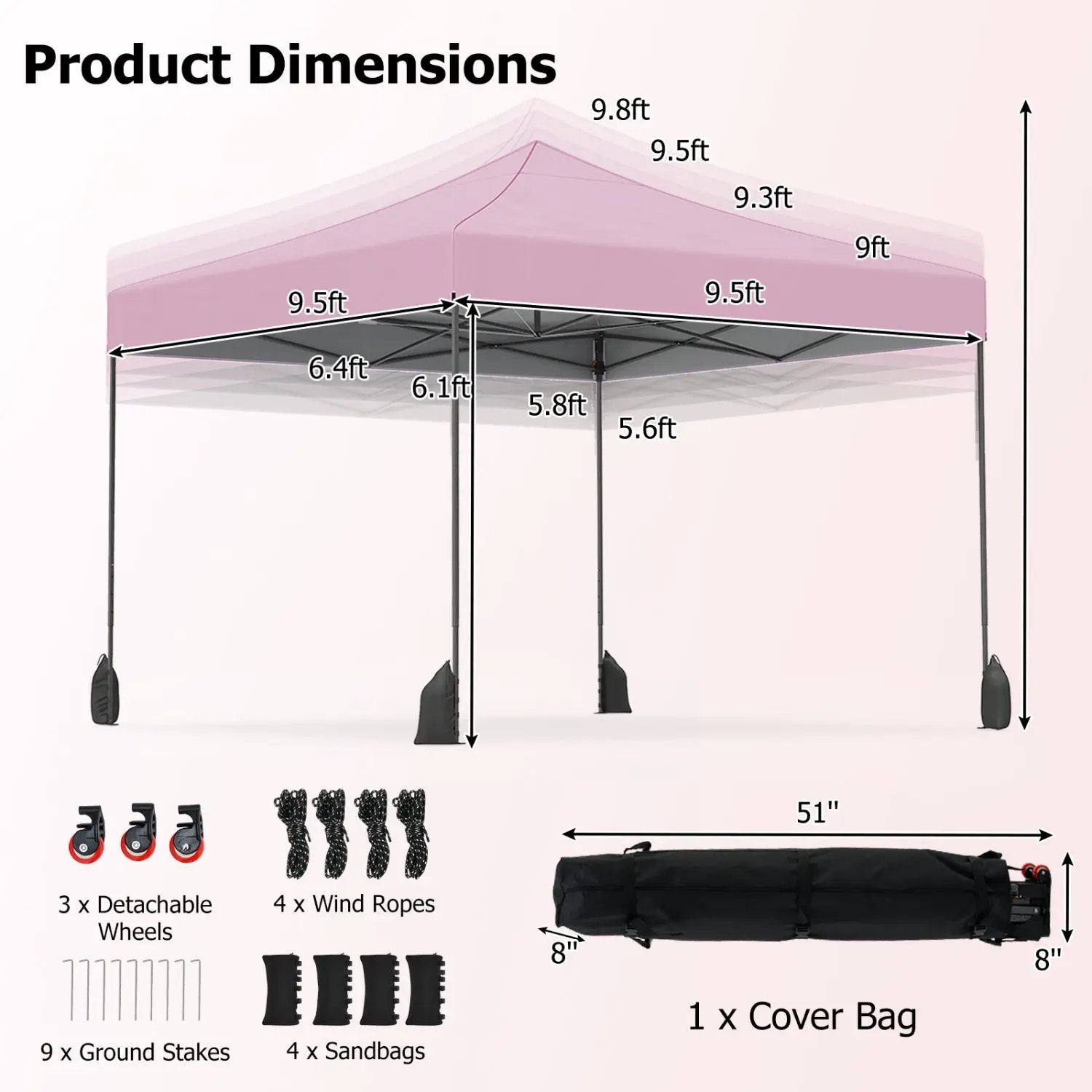 9.5 x 9.5 Feet Pop up Canopy Tent with Adjustable Heights by DirectDeals