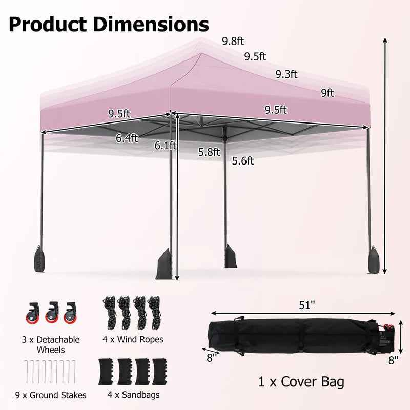 9.5 x 9.5 Feet Pop up Canopy Tent with Adjustable Heights by DirectDeals