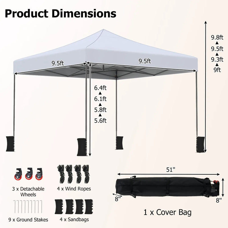 9.5 x 9.5 Feet Pop up Canopy Tent with Adjustable Heights by DirectDeals