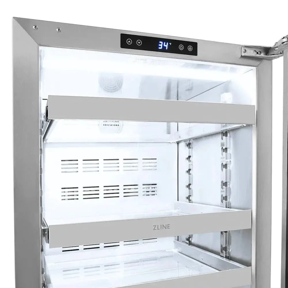 ZLINE 24" Touchstone 151 Can Beverage Fridge DuraSnow® Stainless Steel Glass Door And Champagne Bronze Handle RBSOZ-SN-24-CB by Farmhouse Kitchen and Bath