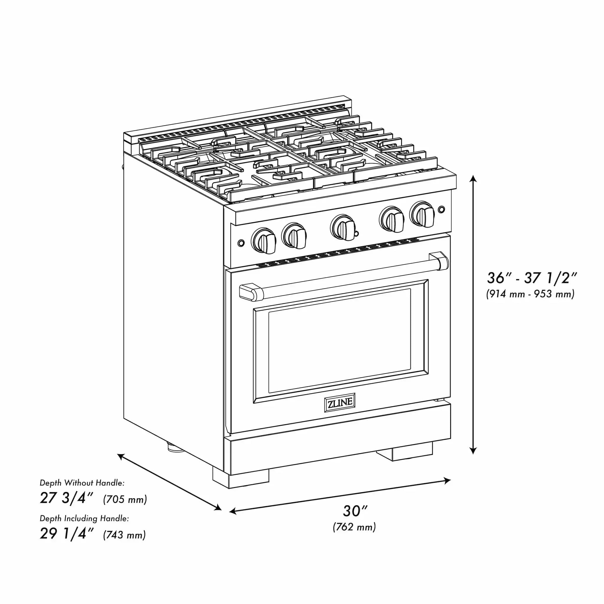 ZLINE 30"Paramount Dual Fuel Range DuraSnow® White Matte, Champagne Bronze SDRSZ-WM-30-CB by Farmhouse Kitchen and Bath
