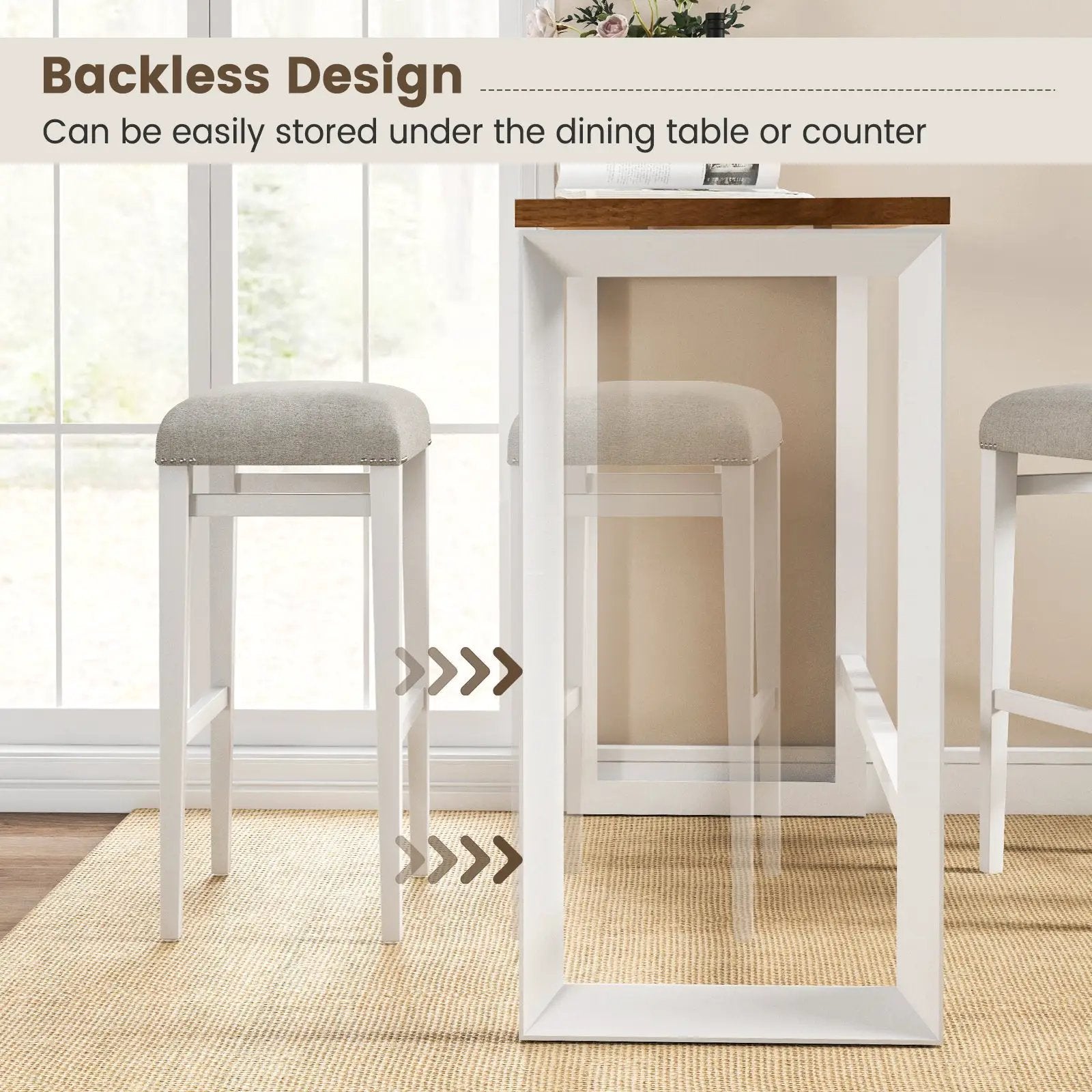2 Pieces 24.5/29.5 Inch Backless Barstools with Padded Seat Cushions by DirectDeals