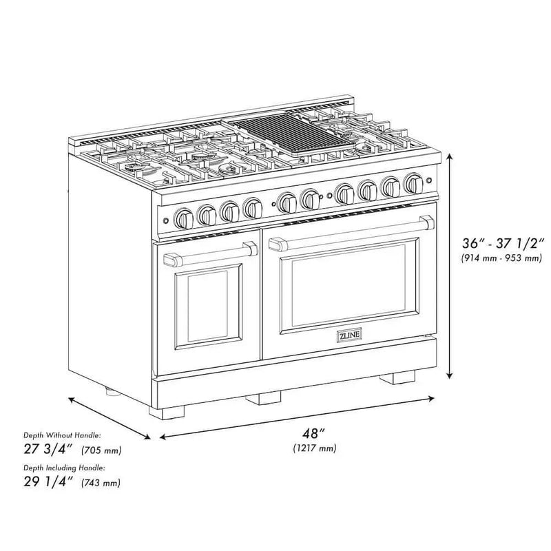 ZLINE 48" Select Dual Fuel Range Gas Cooktop Electric Convection Oven Stainless Steel Brass Burners HDR-BR-48 by Farmhouse Kitchen and Bath