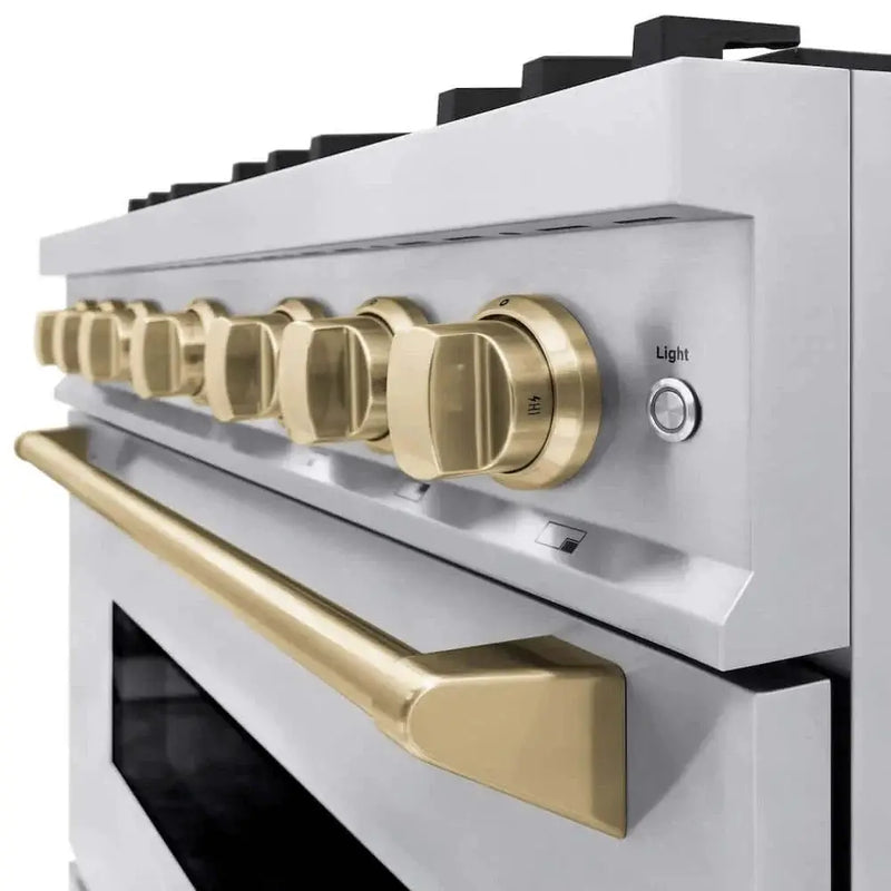 ZLINE 36" Dual Fuel Range, Gas Cooktop, Electric Convection Oven Stainless Steel, Champagne Bronze CDRZ-36-CB by Farmhouse Kitchen and Bath