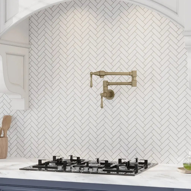 Snow White 12x13 Honed Herringbone Thassos Marble Mosaic Tile (5 pack, 5.29 sq ft/case) by Apollo Tile