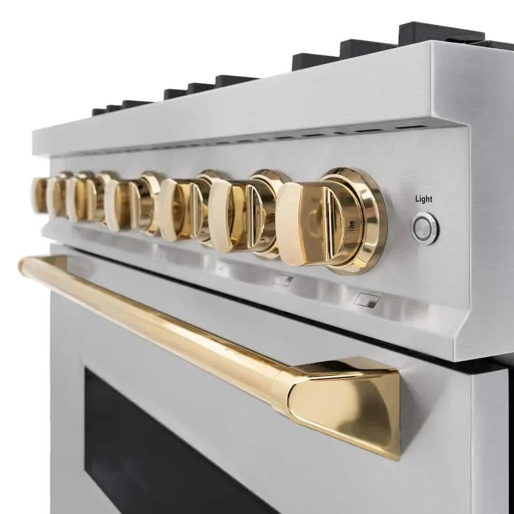 ZLINE 36" Classic Gas Range, Convection Gas Oven Stainless Steel, Gold CGRZ-36-G by Farmhouse Kitchen and Bath