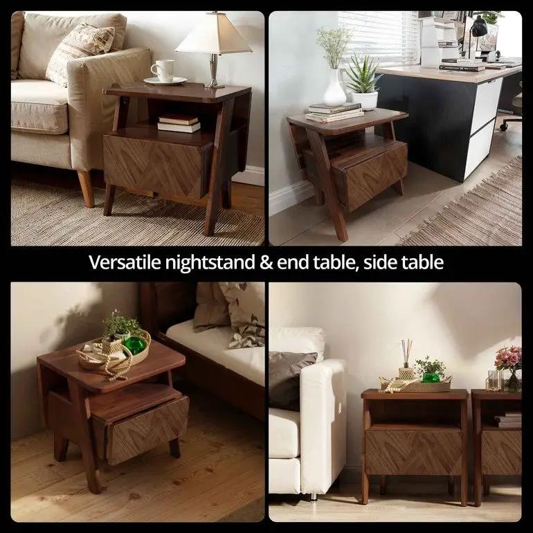 Rum Handcrafted Solid Wood Nightstand by Megsu