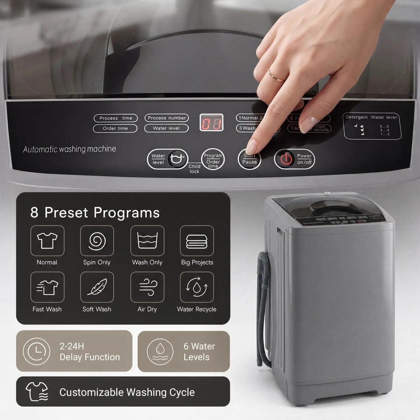 9.93 lbs Full Automatic Washing Machine with 8 Programs by DirectDeals