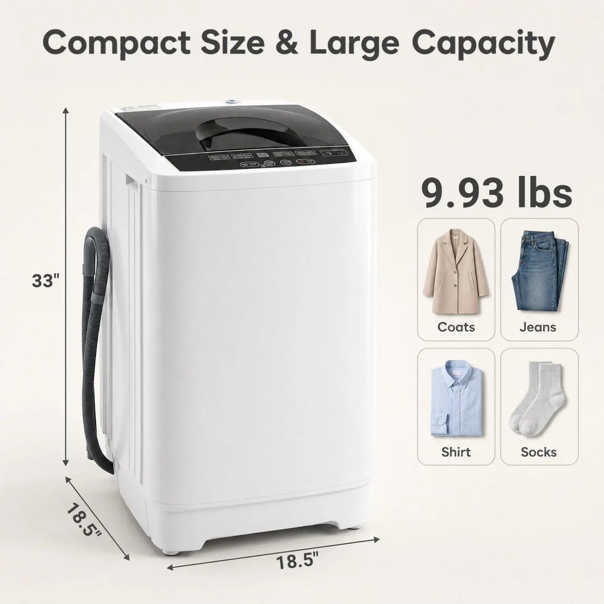 9.93 lbs Full Automatic Washing Machine with 8 Programs by DirectDeals