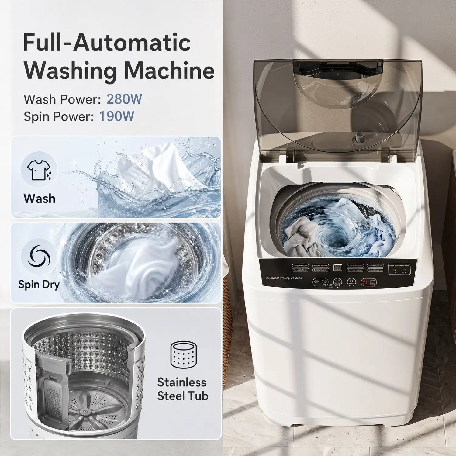 9.93 lbs Full Automatic Washing Machine with 8 Programs by DirectDeals