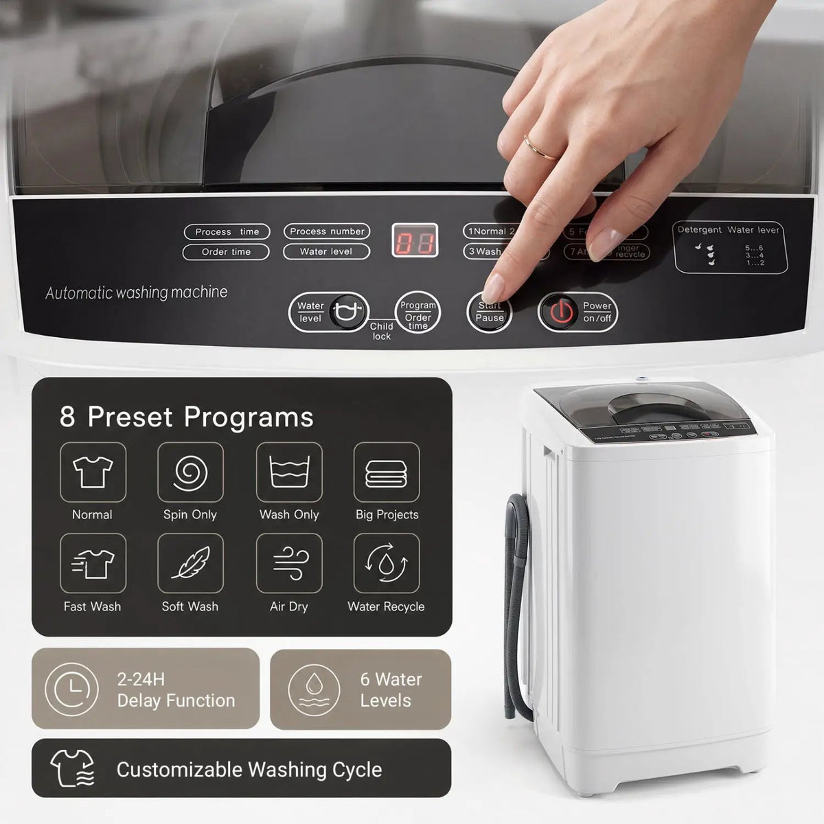 9.93 lbs Full Automatic Washing Machine with 8 Programs by DirectDeals