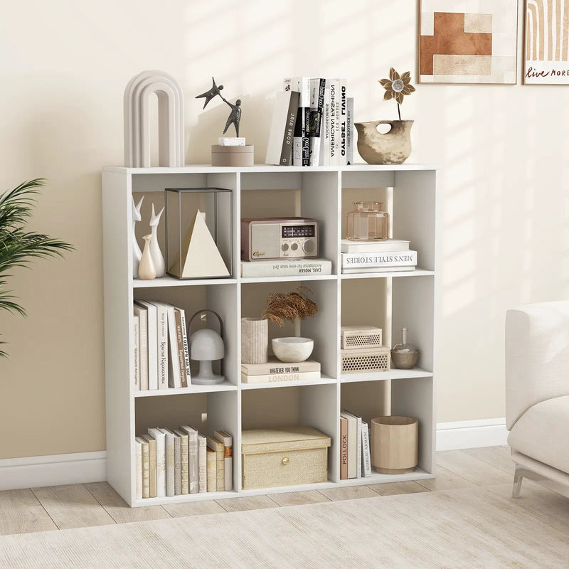 9 Cube Bookshelf with Back Guardrail for Living Room Bedroom-White by DirectDeals
