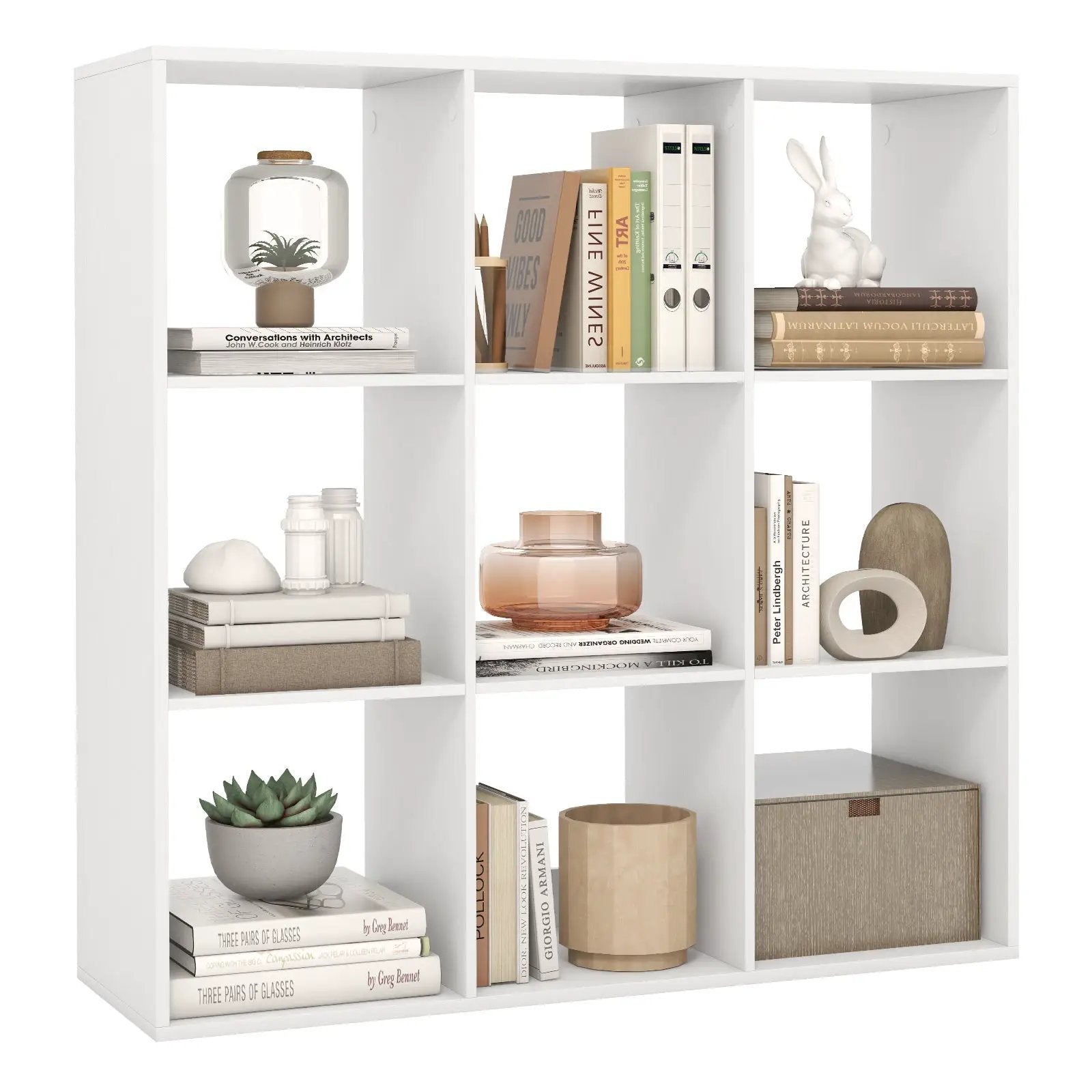 9 Cube Bookshelf with Back Guardrail for Living Room Bedroom-White by DirectDeals