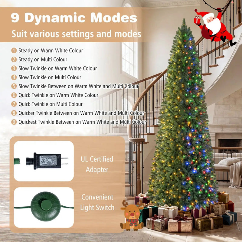 9 FT Pencil Alpine Christmas Tree with 550 Dual-Color LED Lights by DirectDeals