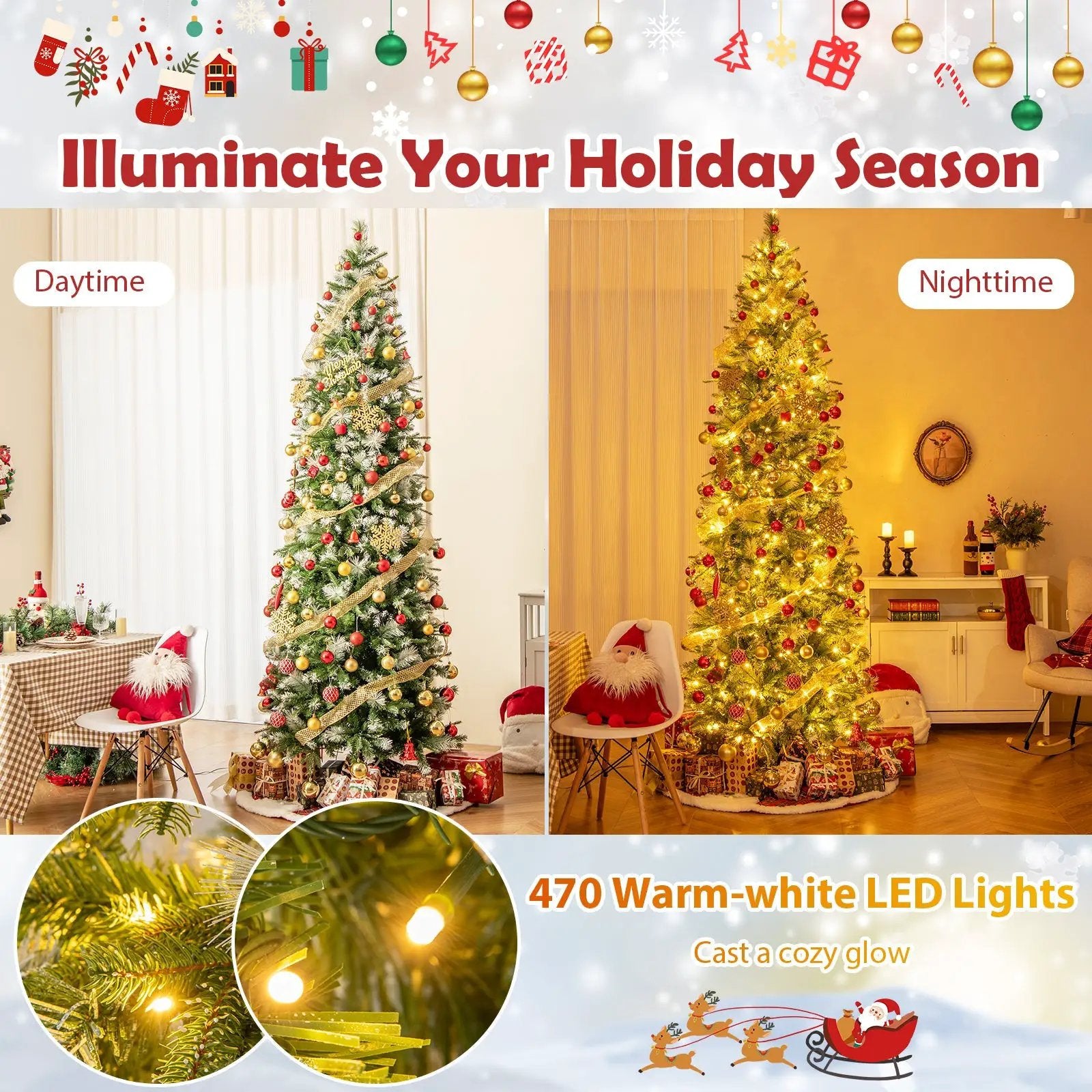 6/7.5/9 FT Artificial Christmas Tree with Warm-White LED Lights by DirectDeals