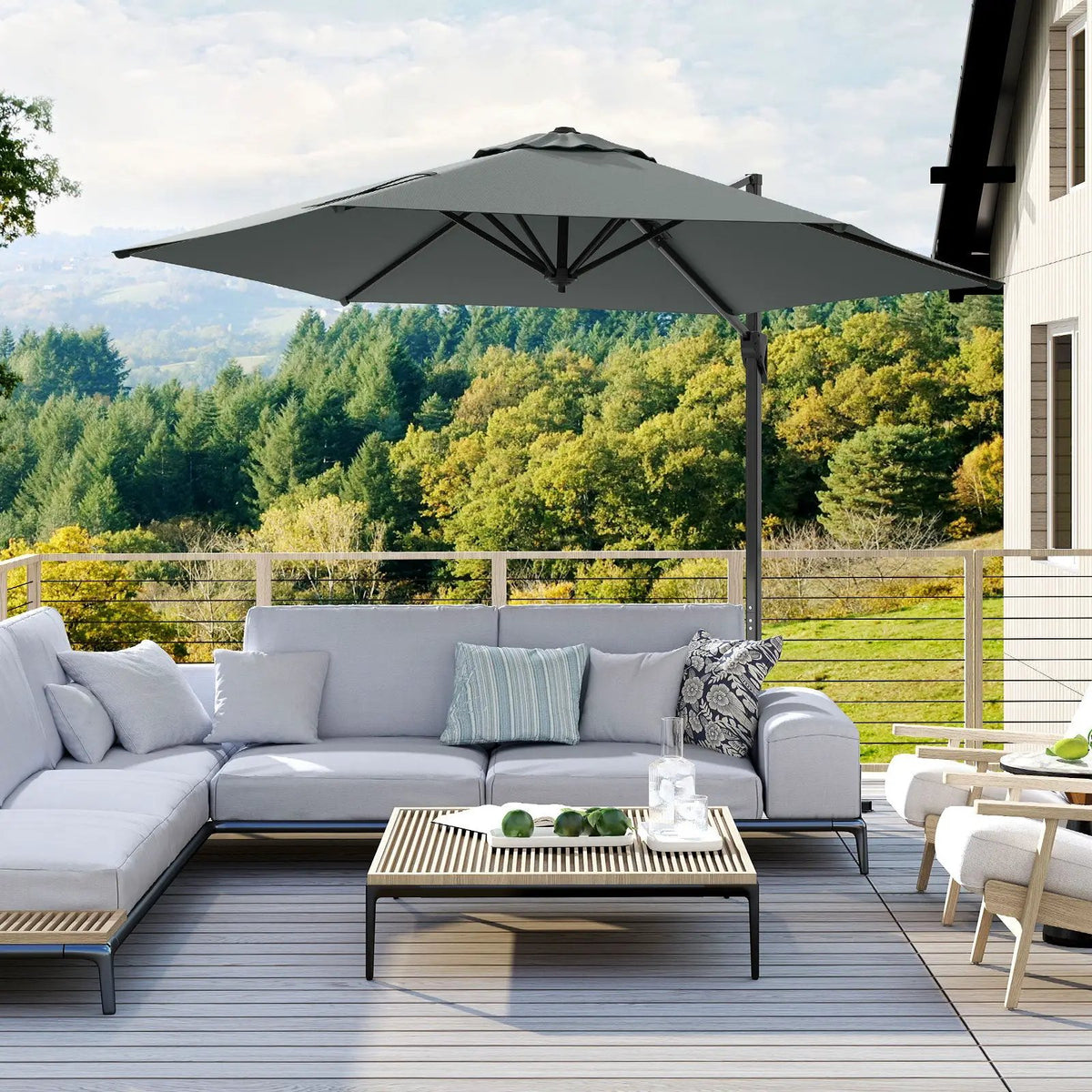 9 FT Cantilever Patio Umbrella with Vented Top and Sun-Protective Canopy, photo 16 of 24