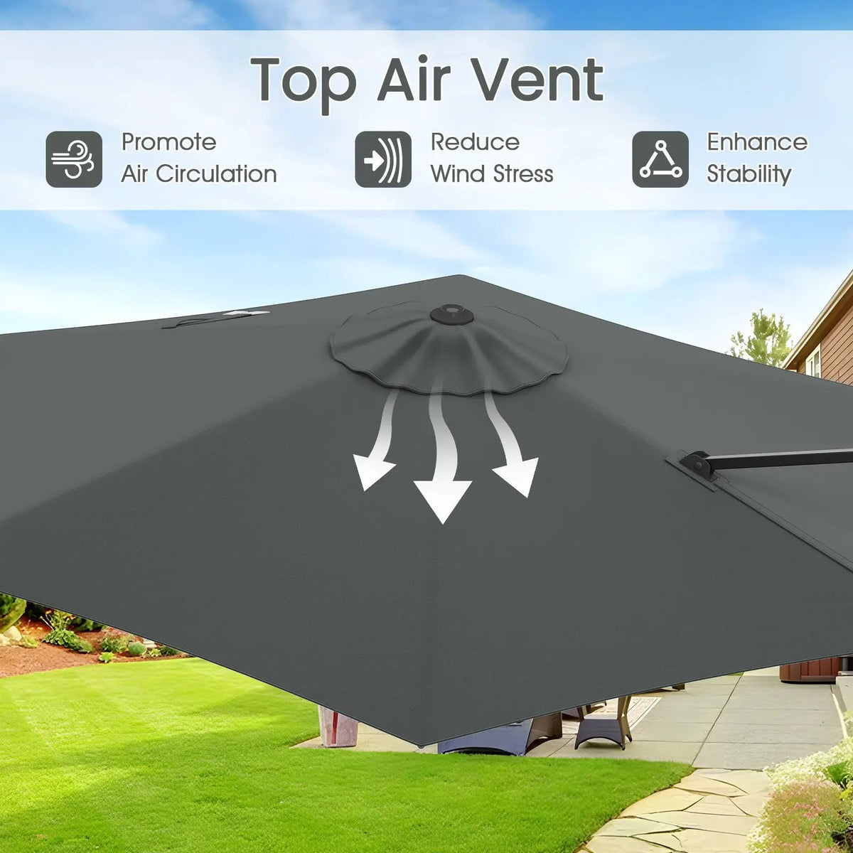 9 FT Cantilever Patio Umbrella with Vented Top and Sun-Protective Canopy, photo 22 of 24