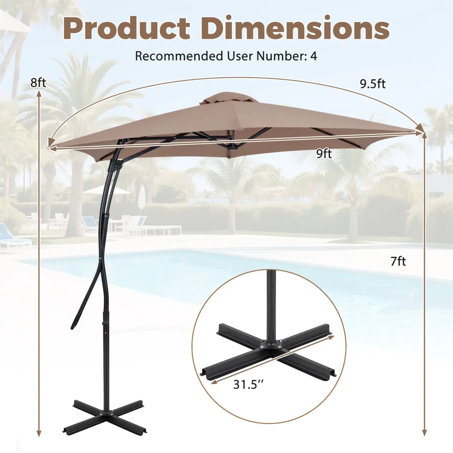 9 FT Cantilever Umbrella with Cross Base and Crank Handle by DirectDeals