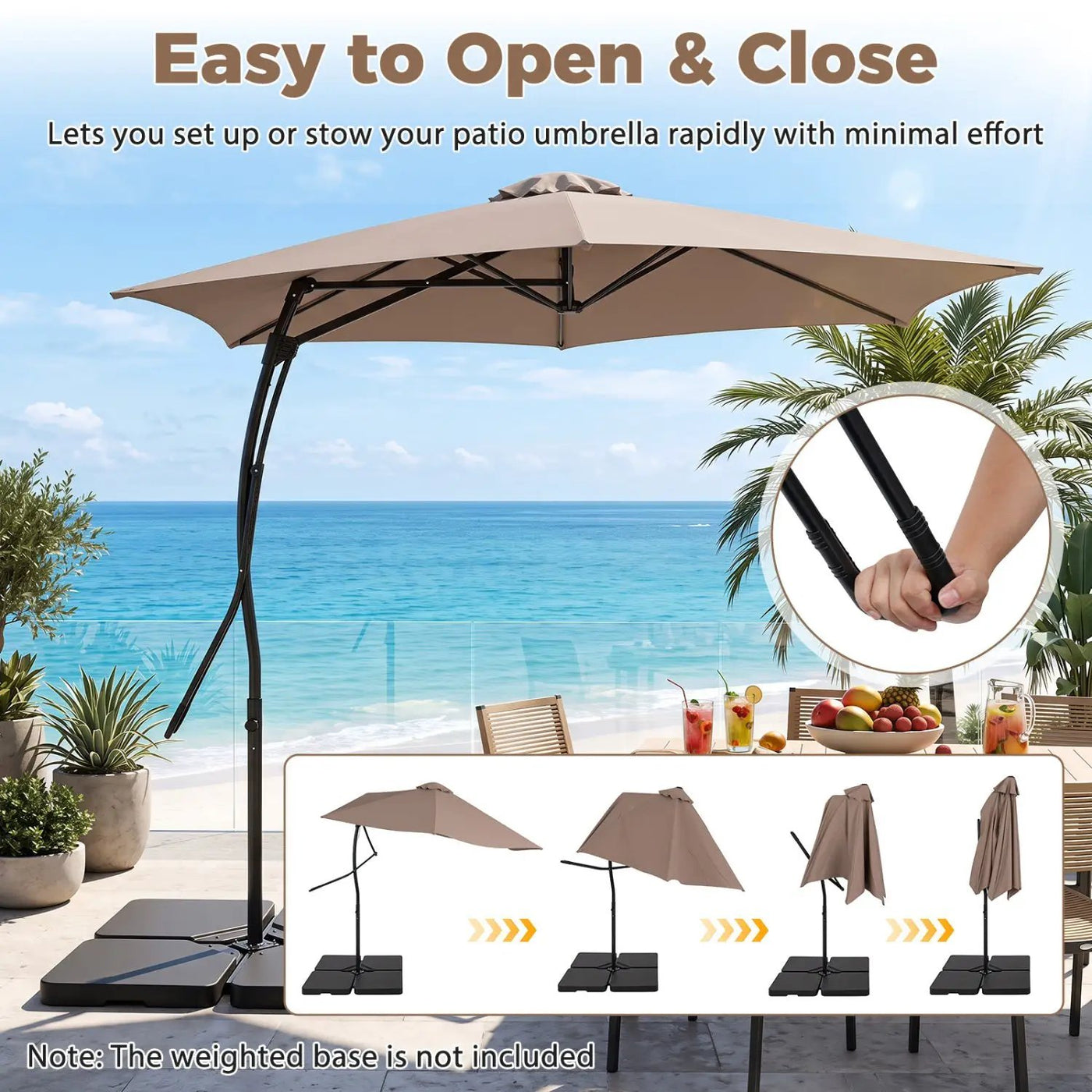 9 FT Cantilever Umbrella with Cross Base and Crank Handle by DirectDeals