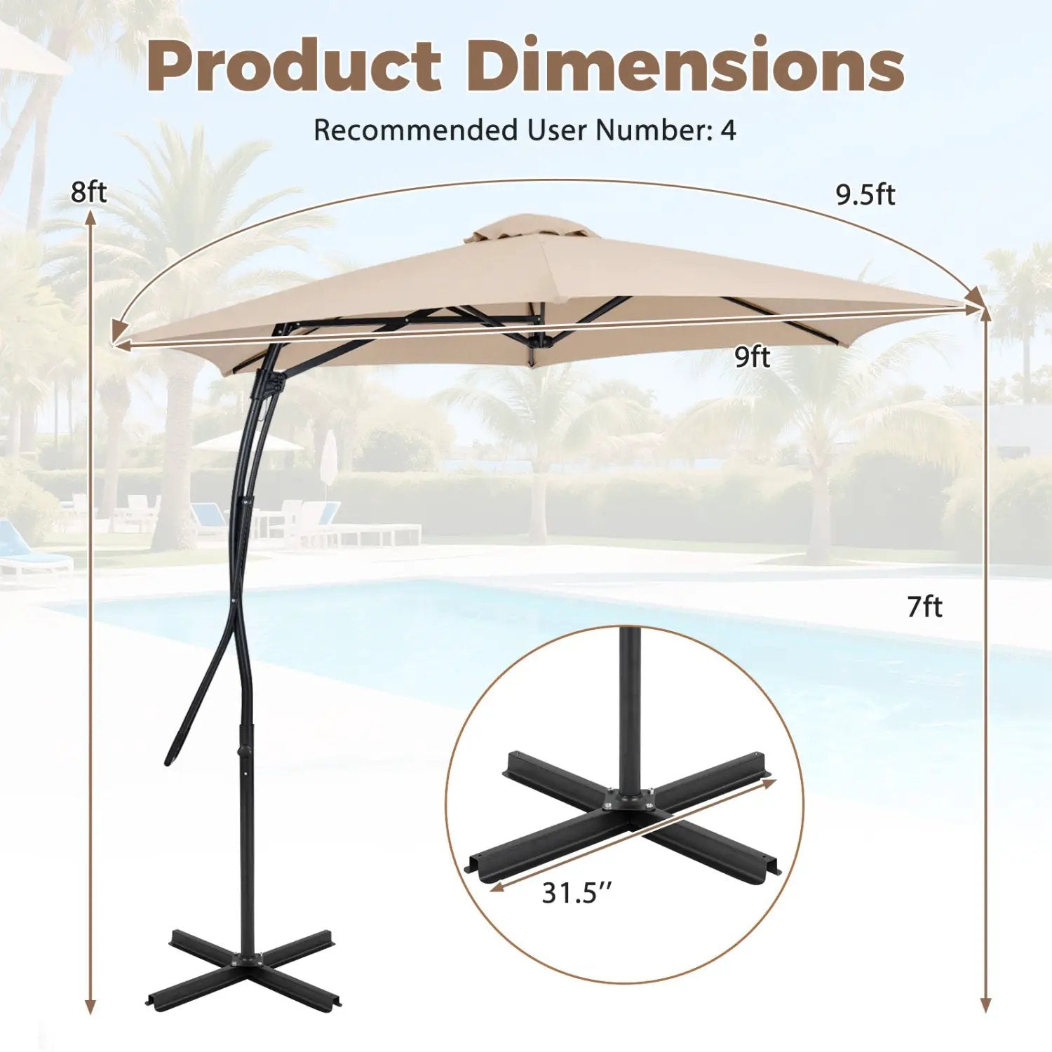 9 FT Cantilever Umbrella with Cross Base and Crank Handle by DirectDeals