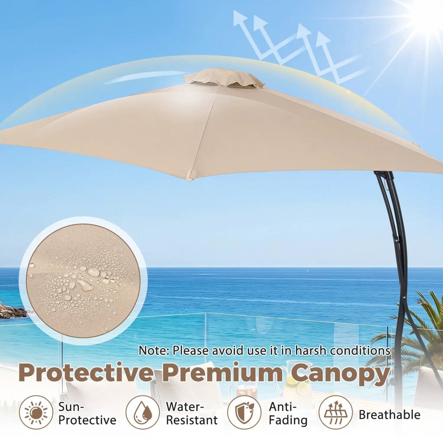 9 FT Cantilever Umbrella with Cross Base and Crank Handle by DirectDeals