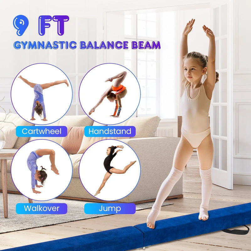 9 FT Folding Gymnastics Balance Beam with Anti-slip Base and Pine Wood Frame by DirectDeals