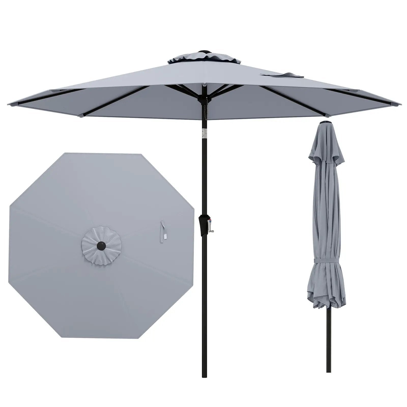 9 FT Outdoor Market Patio Table Umbrella Push Button Tilt Crank Lift-gray by DirectDeals
