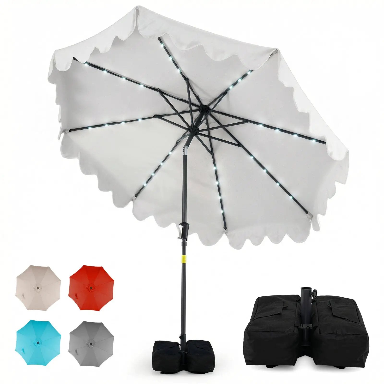 9 FT Outdoor Patio Umbrella with Solar LED Lights and Weighted Base by DirectDeals
