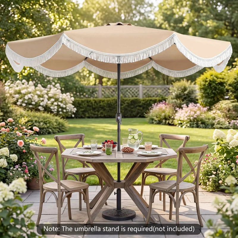 9 FT Outdoor Tassel Umbrella with Push Button Tilt by DirectDeals
