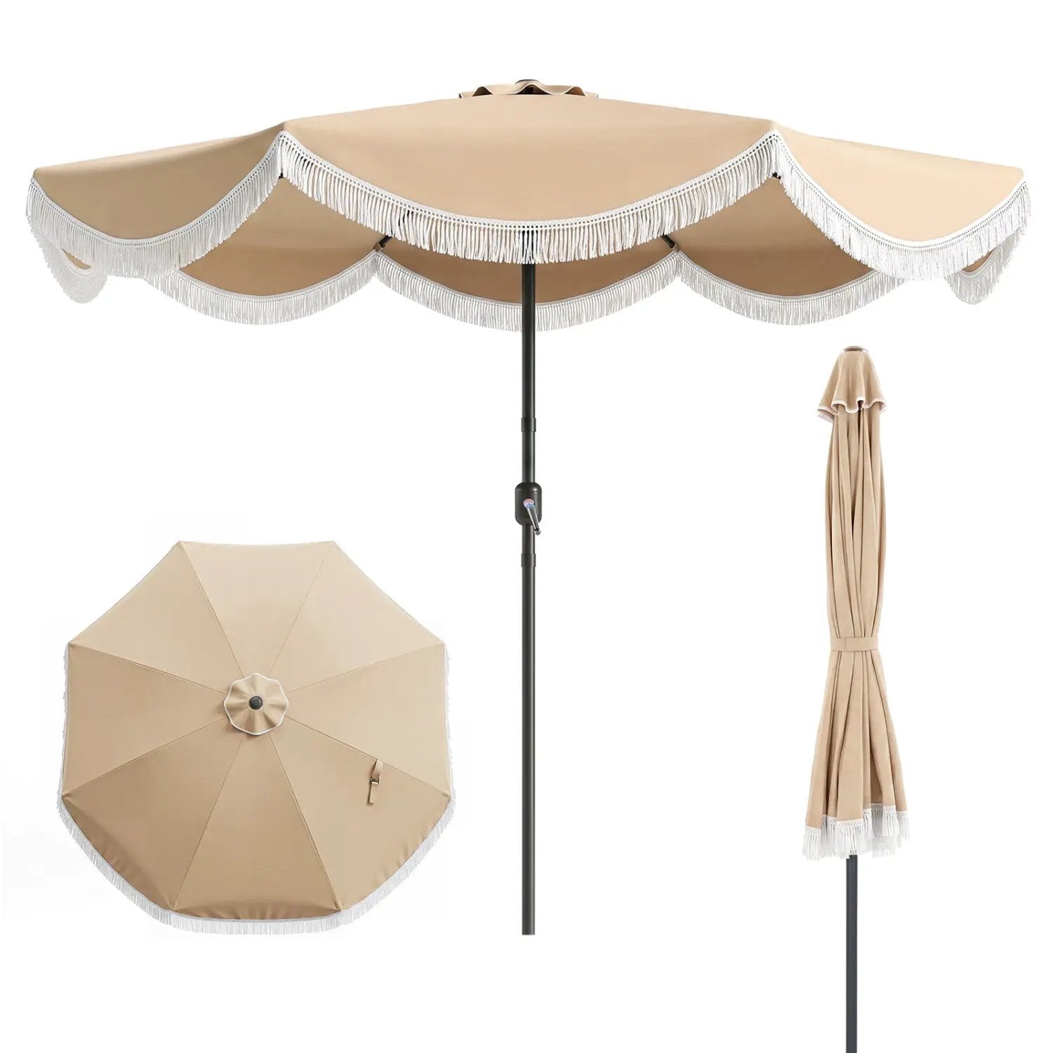 9 FT Outdoor Tassel Umbrella with Push Button Tilt by DirectDeals