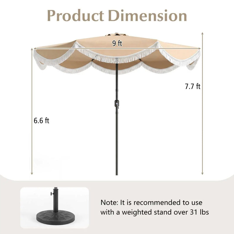 9 FT Outdoor Tassel Umbrella with Push Button Tilt by DirectDeals