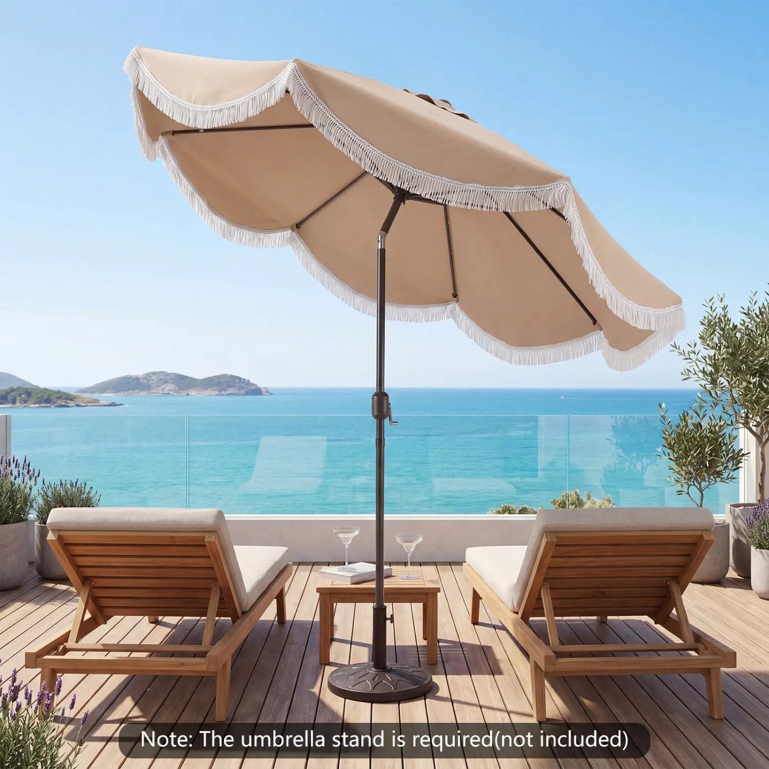 9 FT Outdoor Tassel Umbrella with Push Button Tilt by DirectDeals