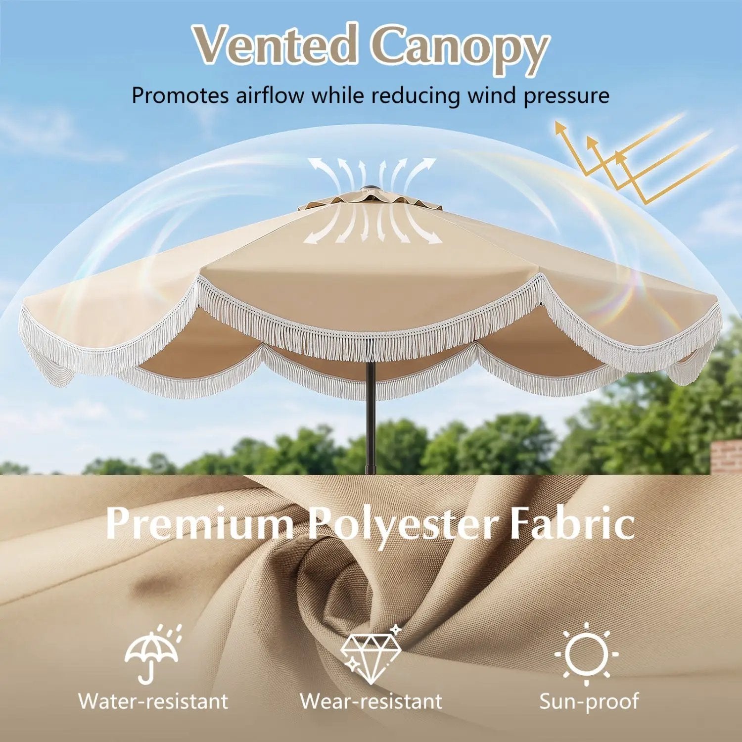 9 FT Outdoor Tassel Umbrella with Push Button Tilt by DirectDeals