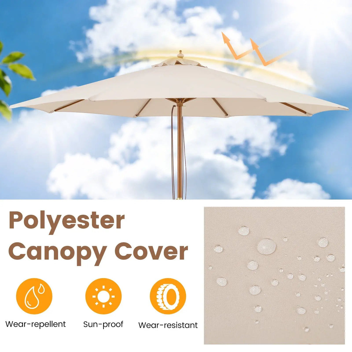9 FT Patio Umbrella Outdoor Table Market Umbrella with 8 Sturdy Bamboo Ribs, photo 19 of 24