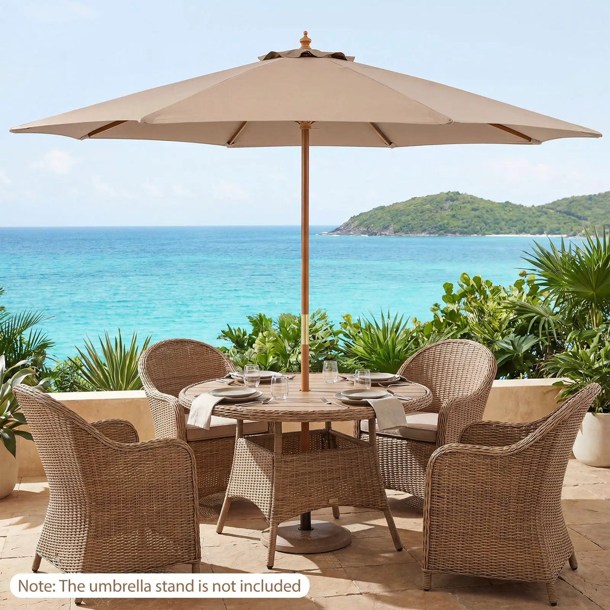 9 FT Patio Umbrella Outdoor Table Market Umbrella with 8 Sturdy Bamboo Ribs, photo 3 of 24