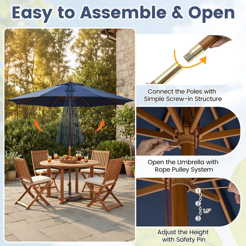 9 FT Patio Umbrella Outdoor Table Market Umbrella with 8 Sturdy Bamboo Ribs by DirectDeals