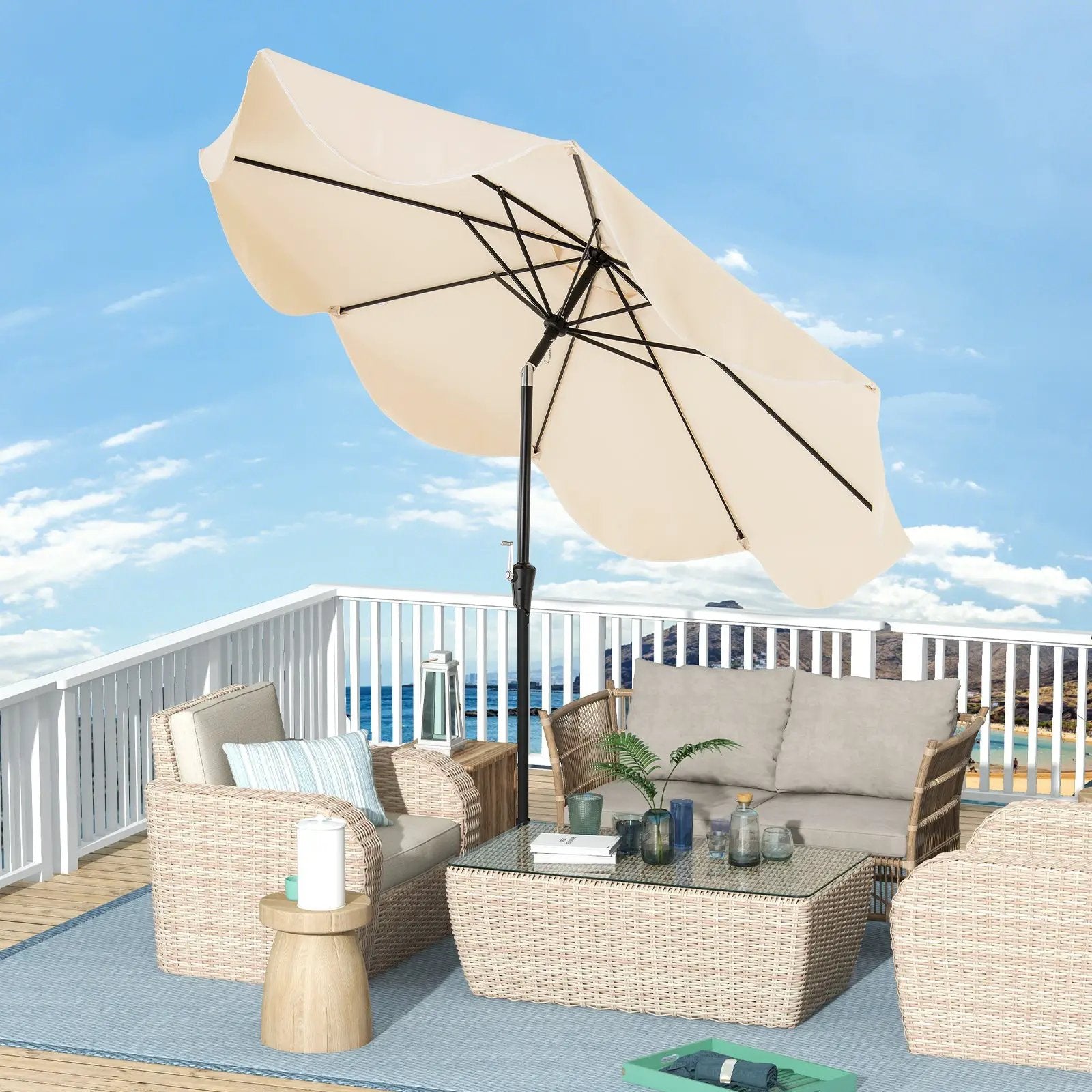 9 FT Patio Umbrella with Crank Handle and Push Button Tilt by DirectDeals