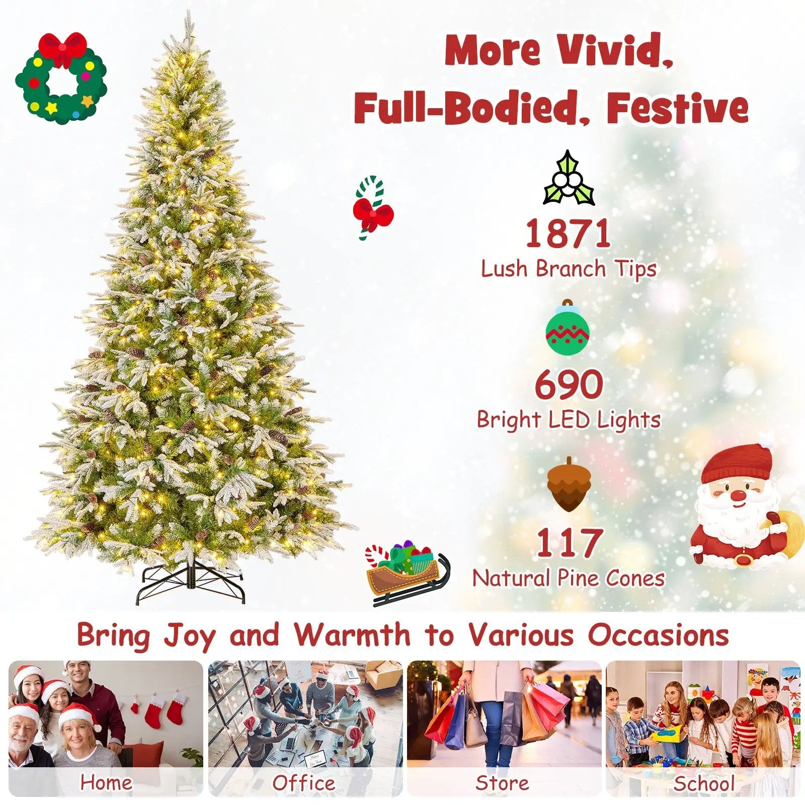 6/7.5/9 FT Pre-Lit Artificial Christmas Tree with 765/1135/1871 Tips and 280/470/690 Warm-White LED Lights by DirectDeals